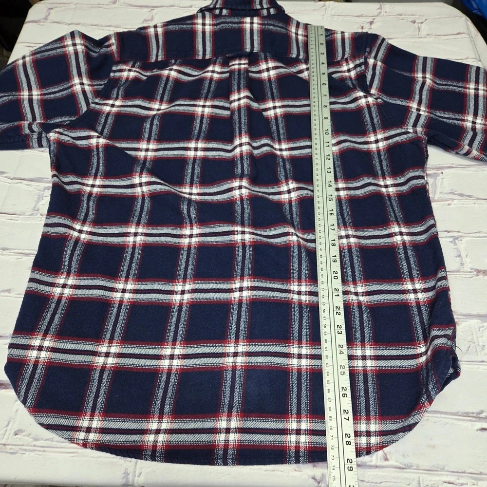 Jachs‎ NY Mens Flannel Shirt Large Navy Blue Red White Plaid Button Down Cotton